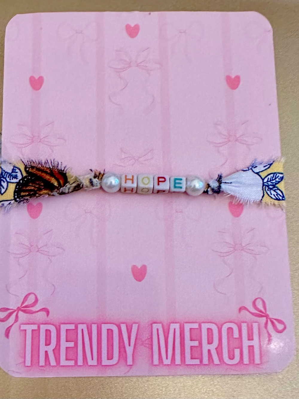 HANDMADE 'Hope' Beaded Fabric Friendship Bracelet